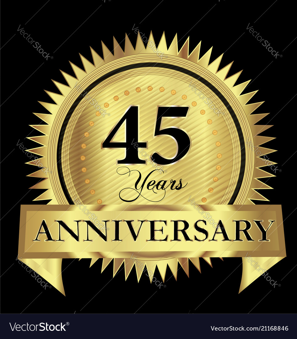 45 Years Anniversary Gold Seal Logo Design Vector Image