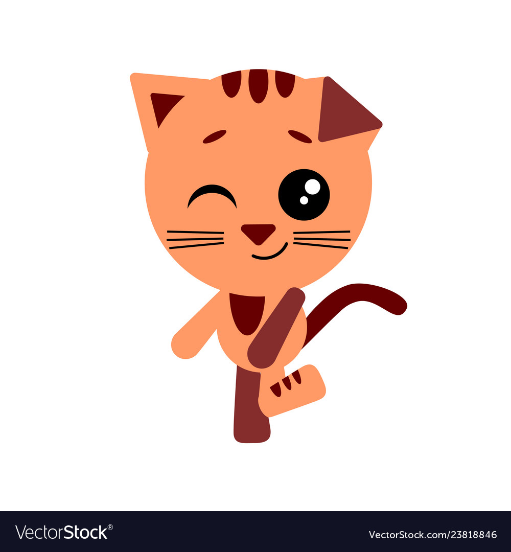 Cute cat winks white background flat Royalty Free Vector