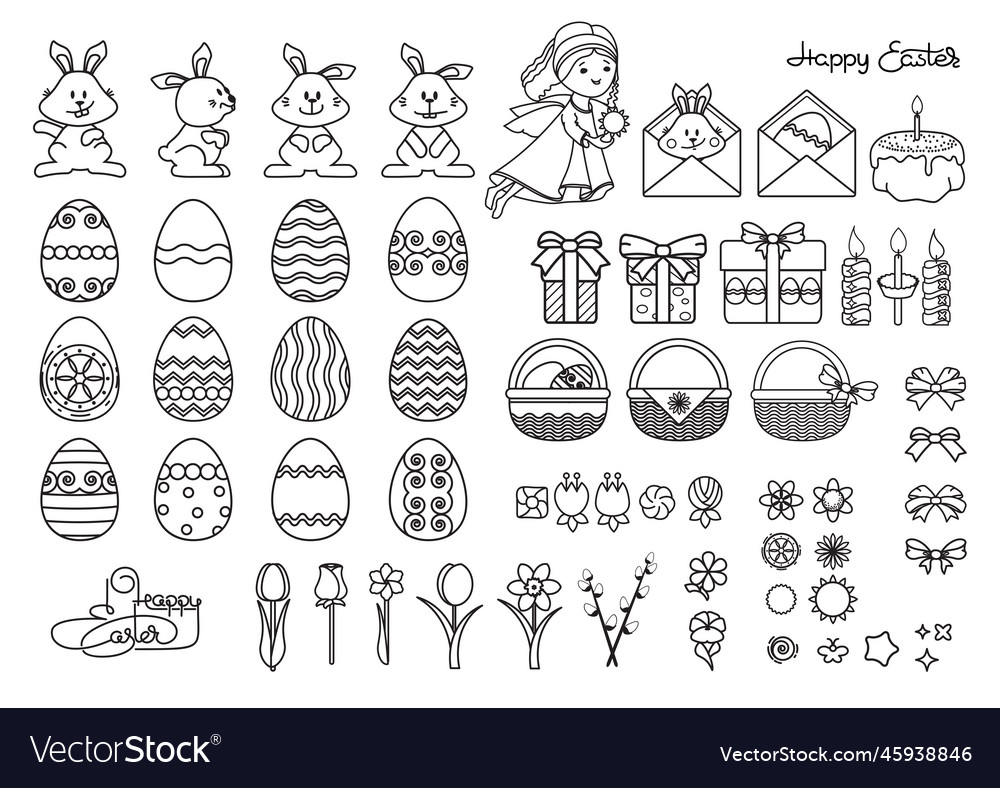 Easter holiday symbols set egg bunny angel Vector Image