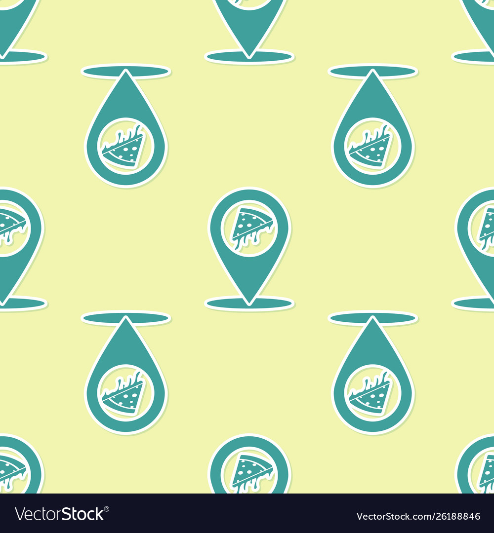 Green map pointer with fast food slice pizza icon vector image Green map pointer with fast food slice pizza icon