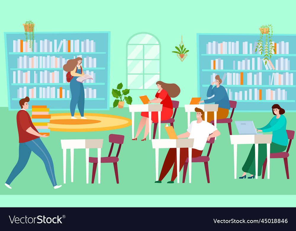 Library interior with books Royalty Free Vector Image