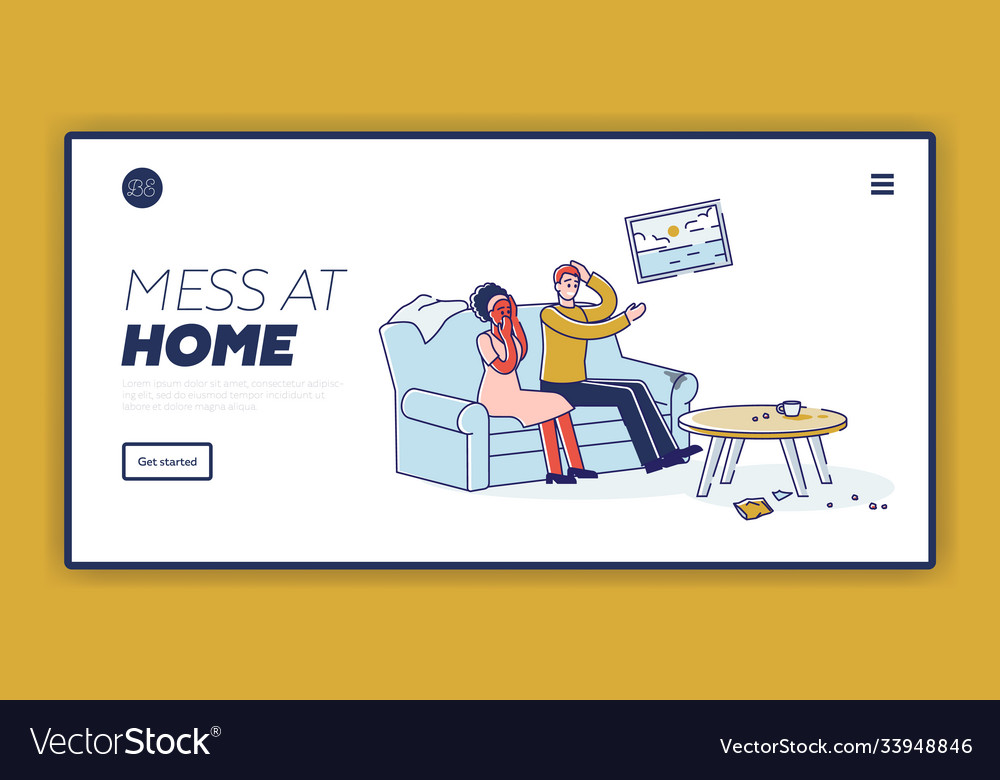 Messy home landing page template with lazy couple