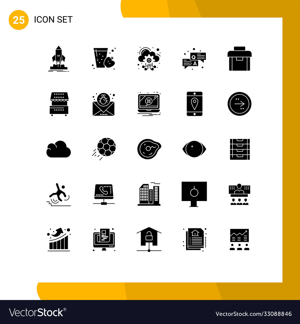 Modern set 25 solid glyphs pictograph