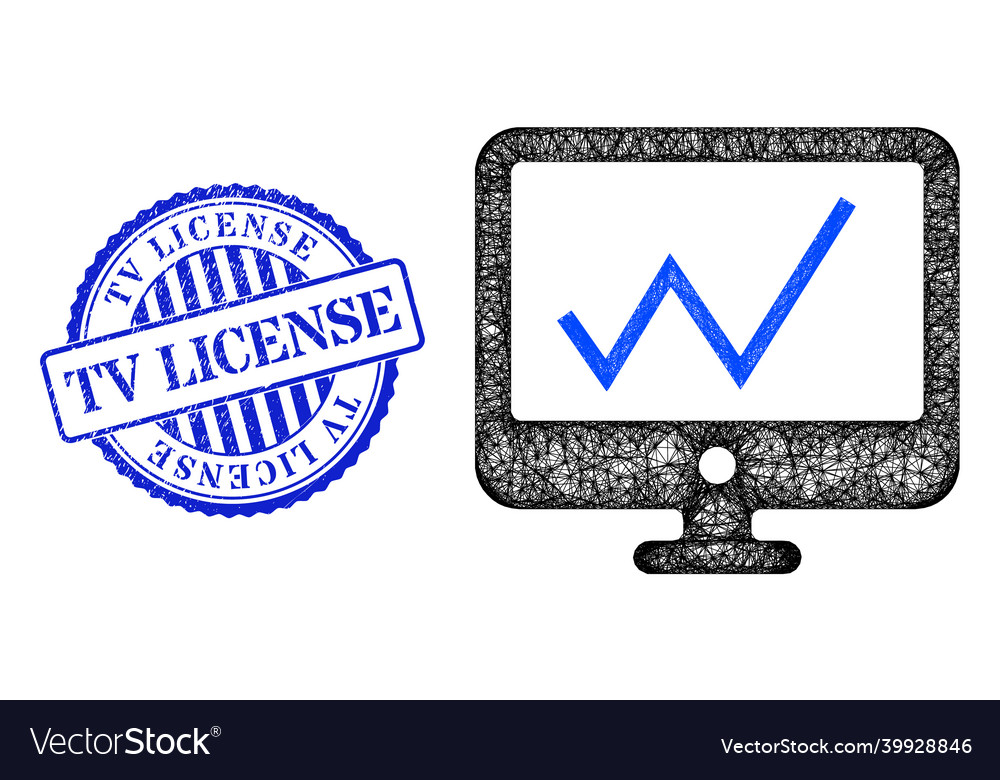 Scratched tv license seal and net chart monitoring vector image Scratched tv license seal and net chart monitoring