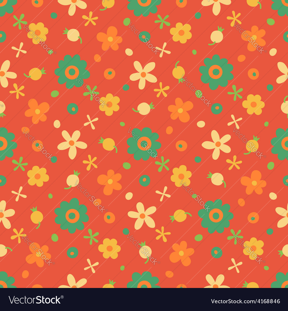 Seamless pattern with small flowers and berries