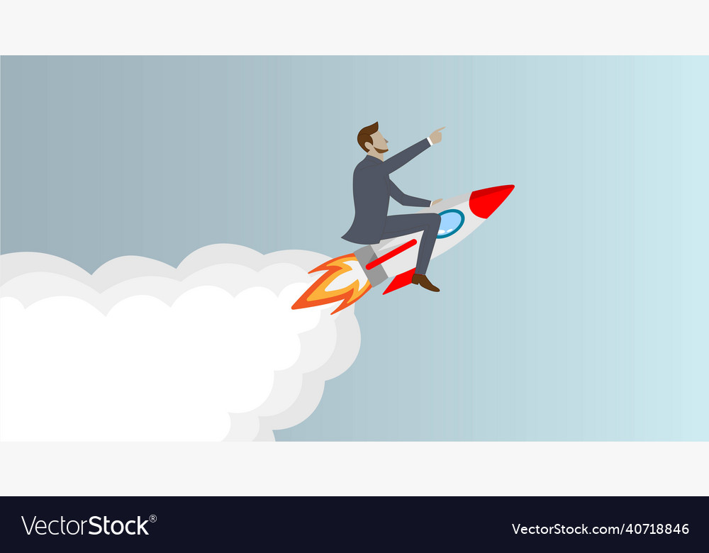 Successful happy businessman flying on rocket Vector Image