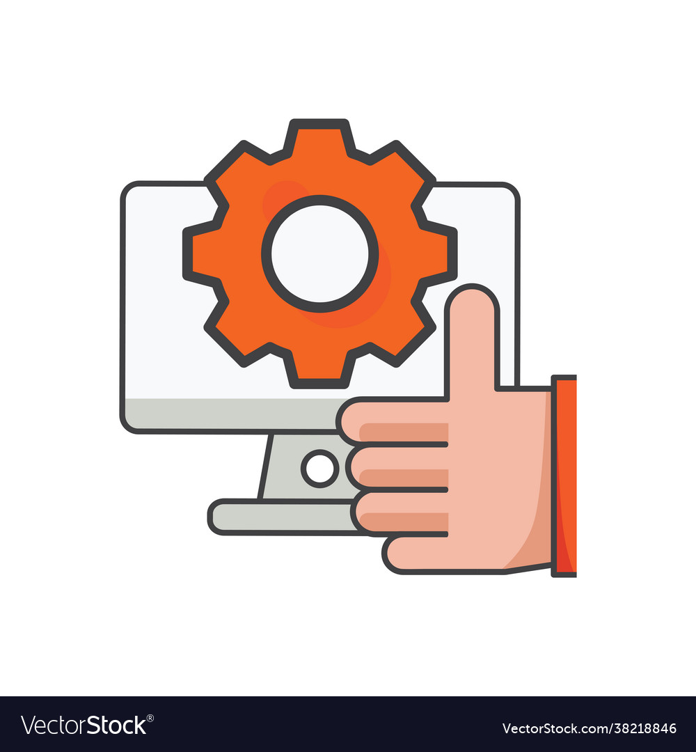 Thumbs up on computer with setting icon