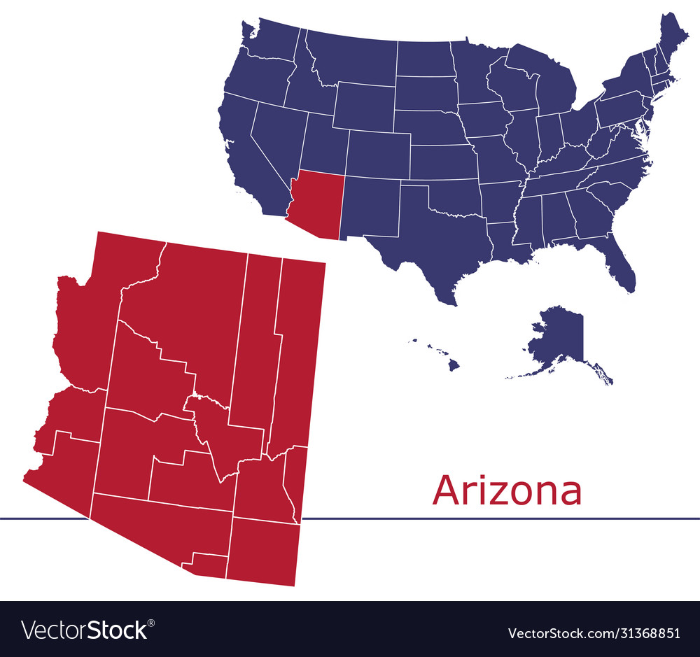 Az On Us Map Arizona Map Counties With Usa Map Royalty Free Vector Image