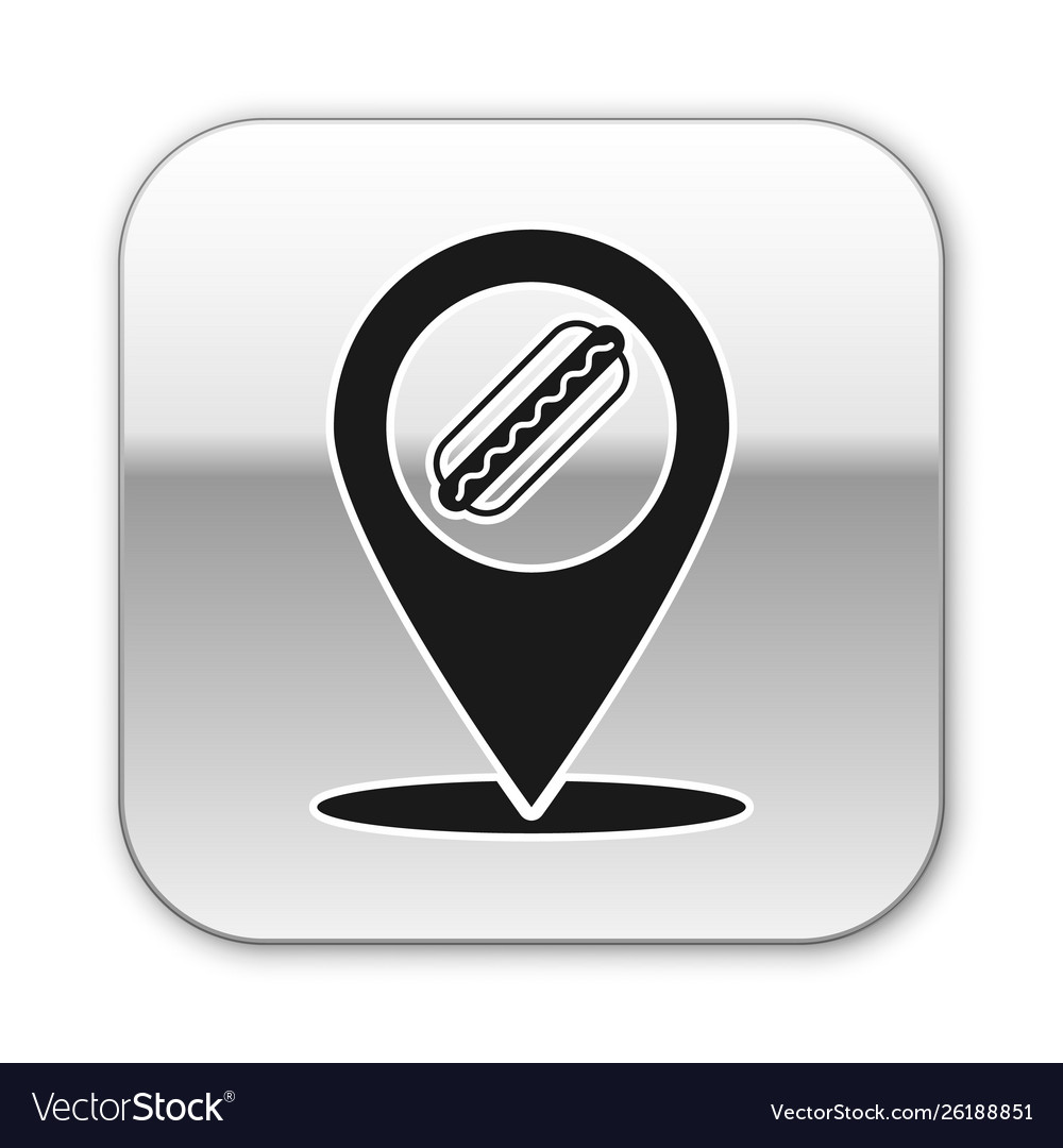 Black map pointer with fast food hotdog icon vector image Black map pointer with fast food hotdog icon