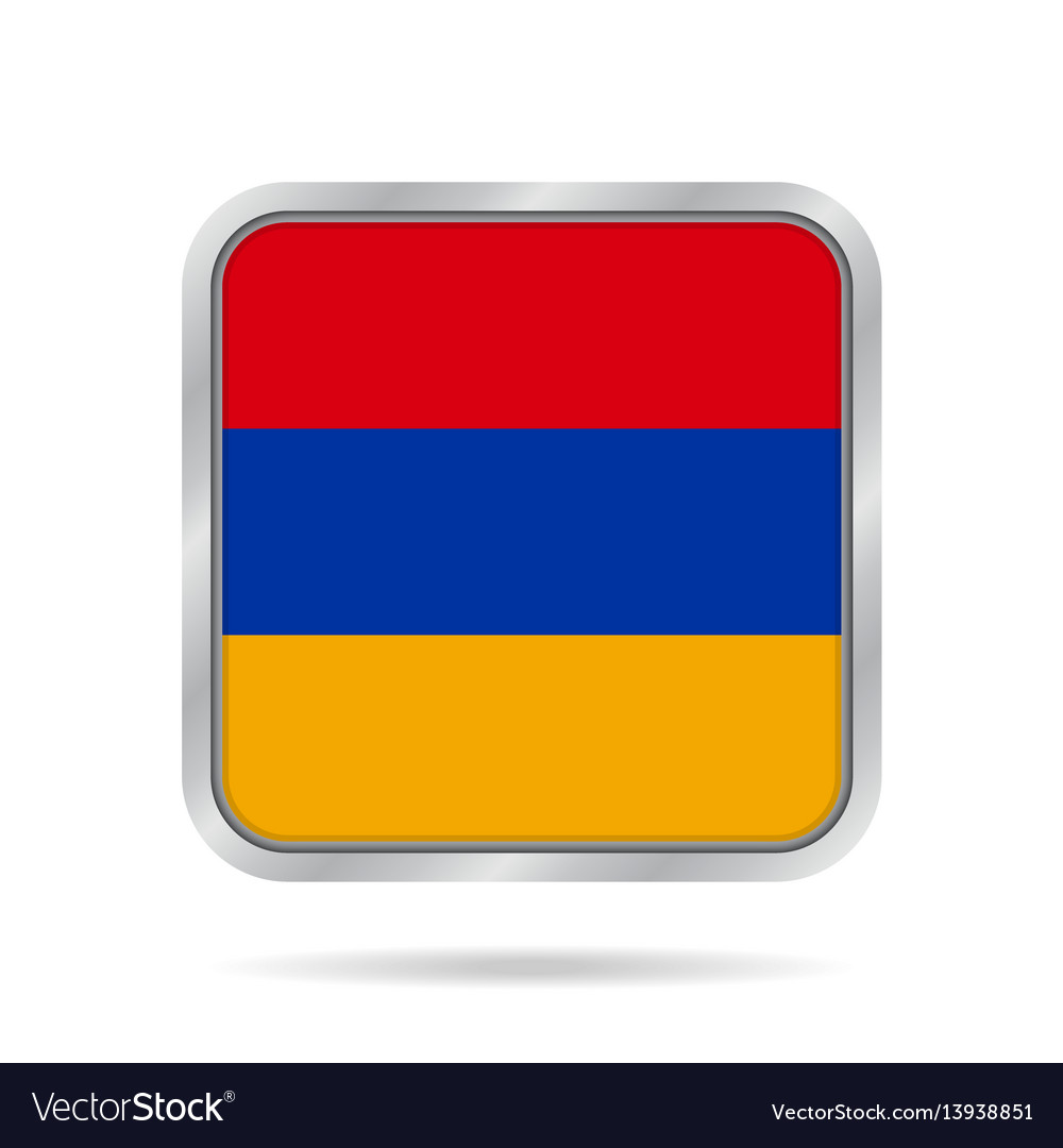 Flag of armenia shiny metallic gray square button