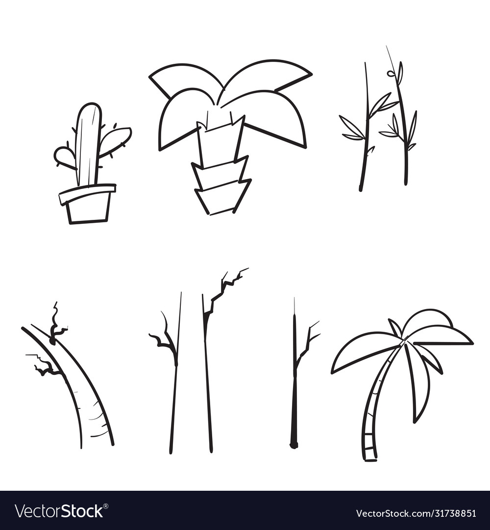 Hand drawn doodle tree collection isolated