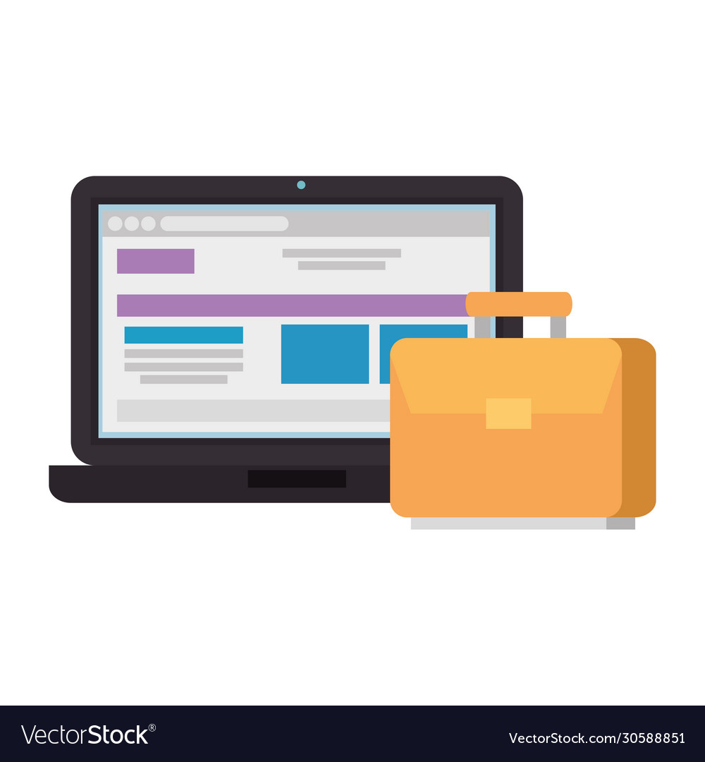 Laptop computer with web page and suitcase