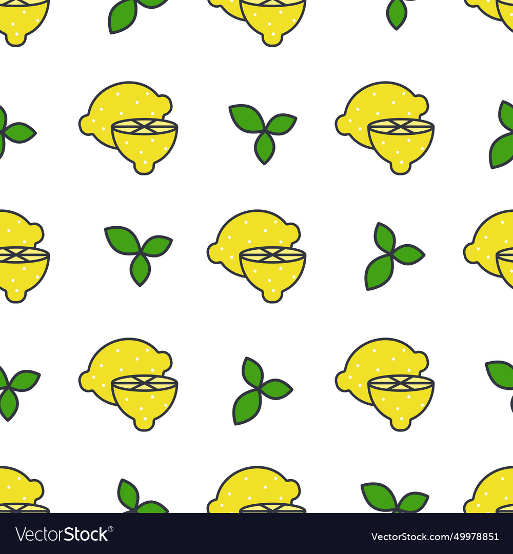 Lemons line icons style seamless pattern vector image Lemons line icons style seamless pattern