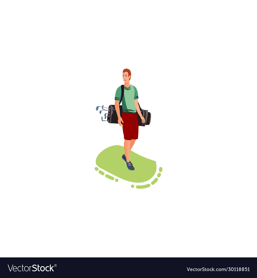 Man walking with golf clubs case on shoulder vector image Man walking with golf clubs case on shoulder