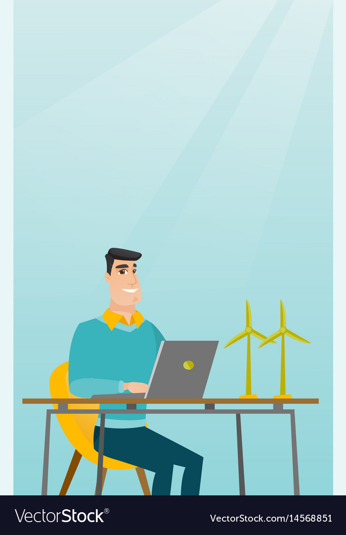 Man working with model of wind turbines
