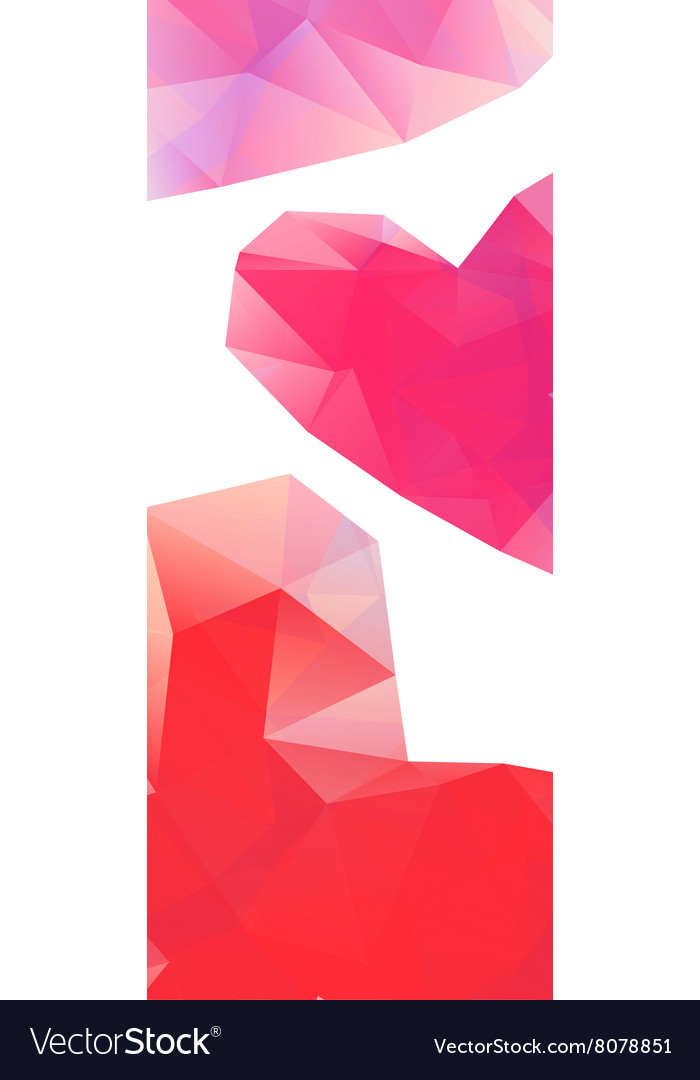 Polygonal red hearts on white background banner