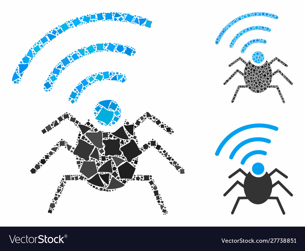 Radio spy bug mosaic icon rough items vector image Radio spy bug mosaic icon rough items