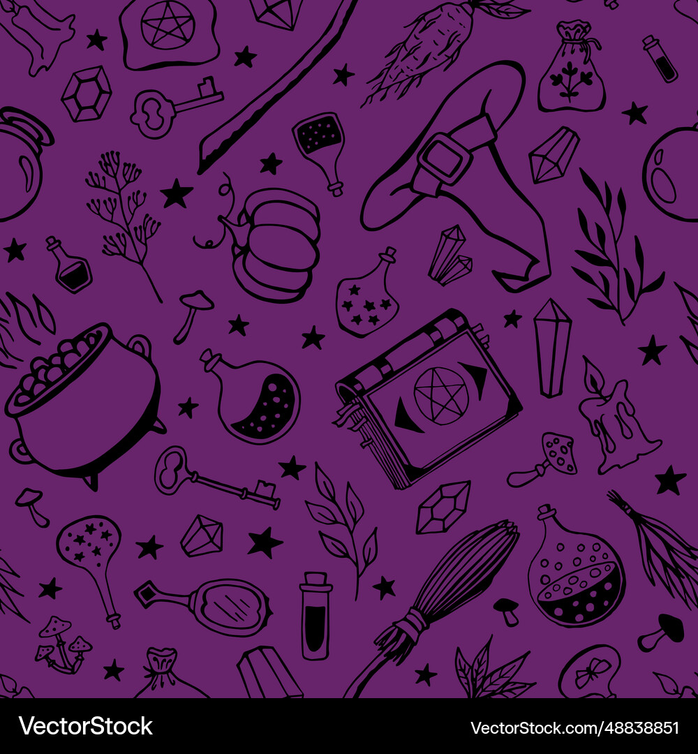 Seamless pattern with hand drawn magic tools Vector Image