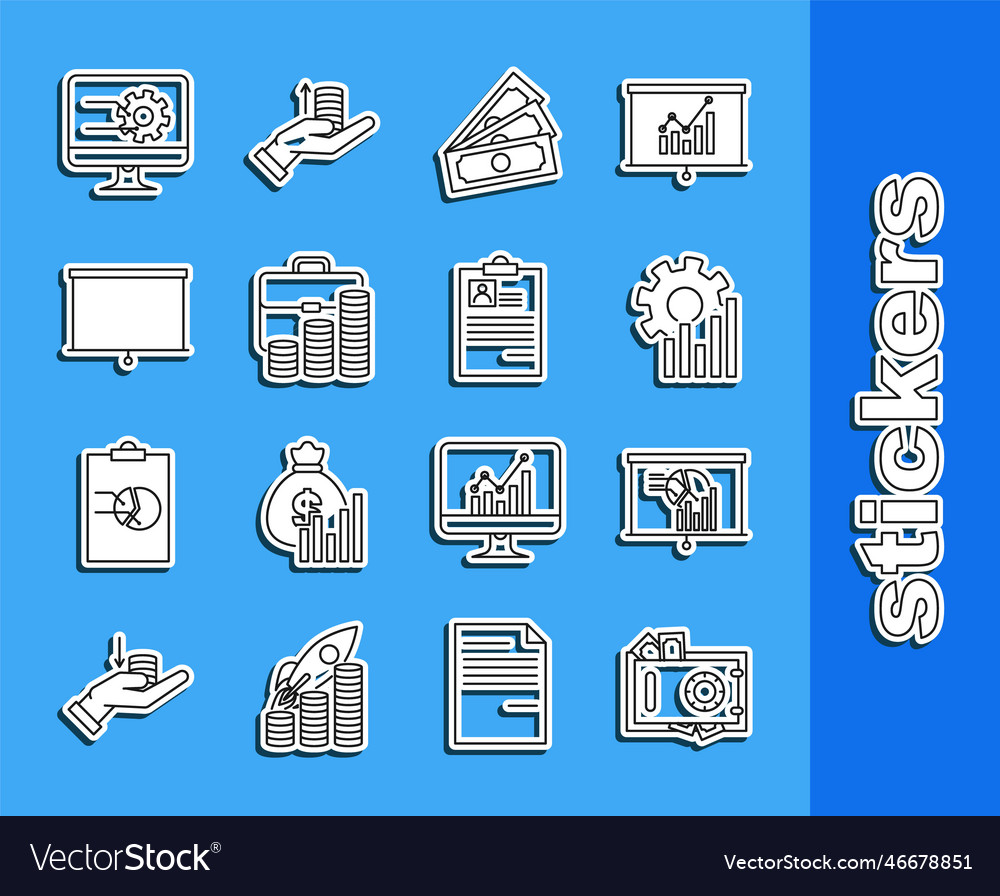 Set line safe and money board with graph chart vector image Set line safe and money board with graph chart
