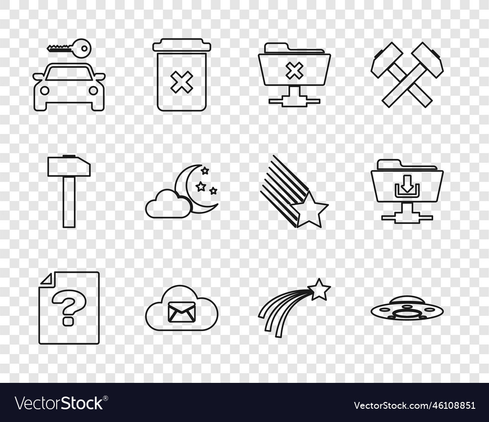 Set line unknown document ufo flying spaceship vector image Set line unknown document ufo flying spaceship