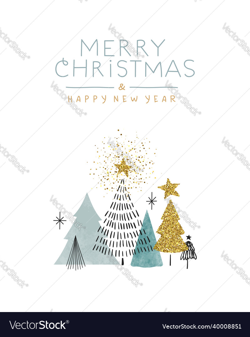 Year gold glitter pine tree card vector image Year gold glitter pine tree card