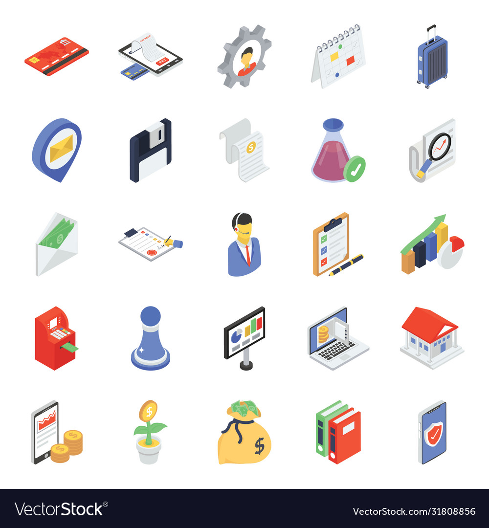 Business and finance icons in modern isometric st Vector Image