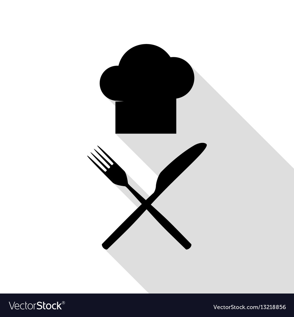 Chef with knife and fork sign black icon Vector Image