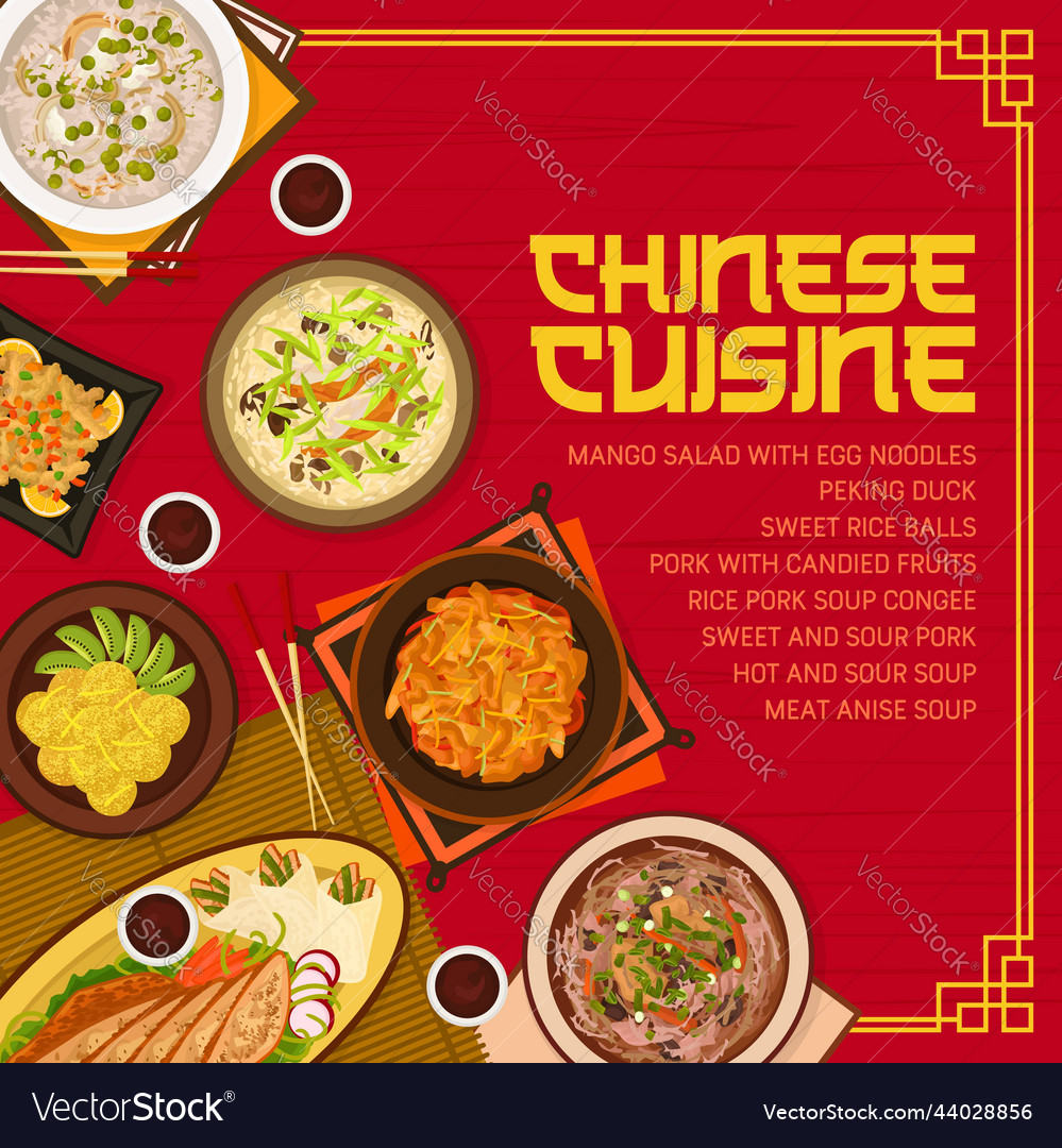 Chinese cuisine meals menu page cover template Vector Image