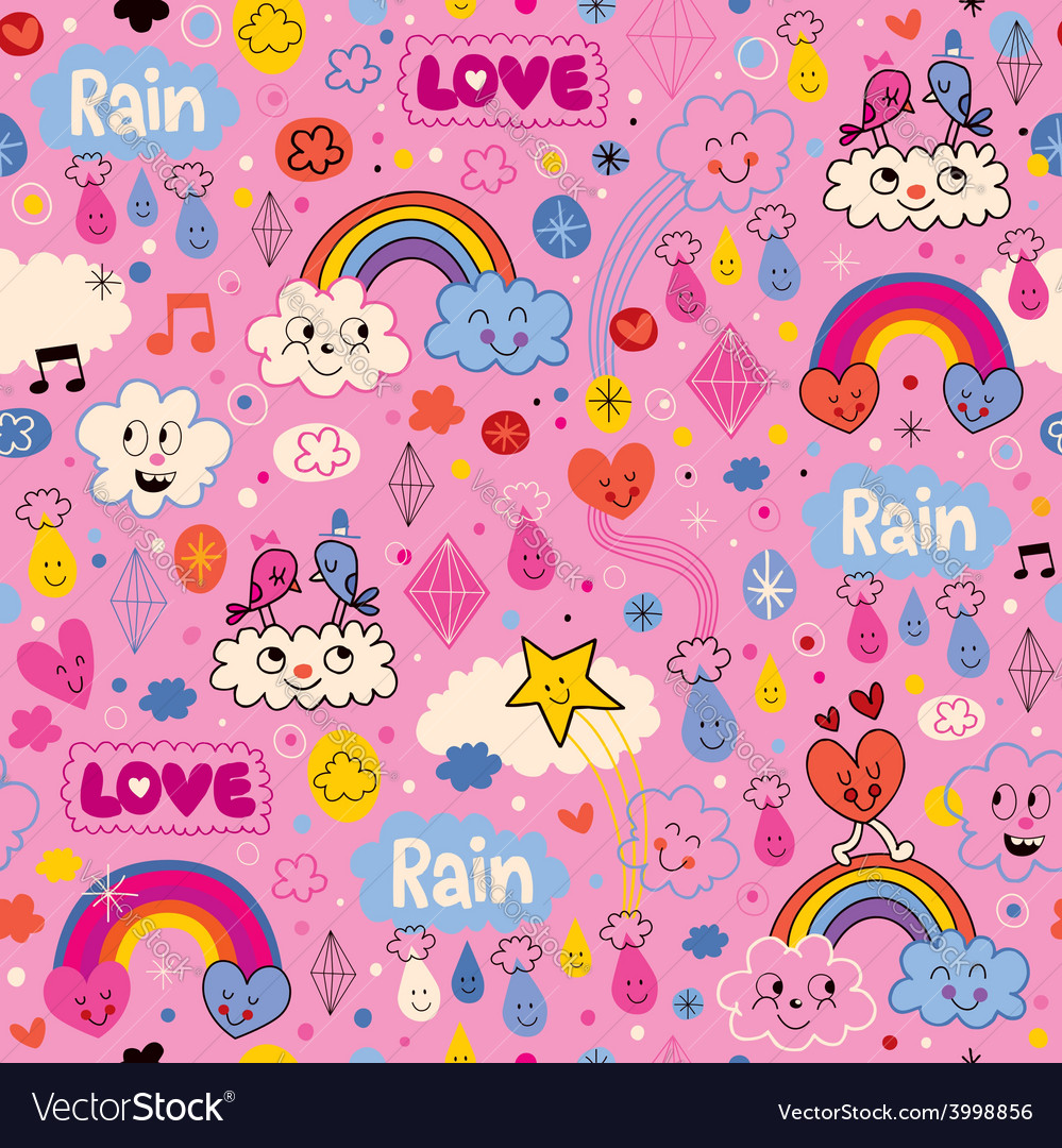 Clouds rainbows birds rain love hearts cartoon