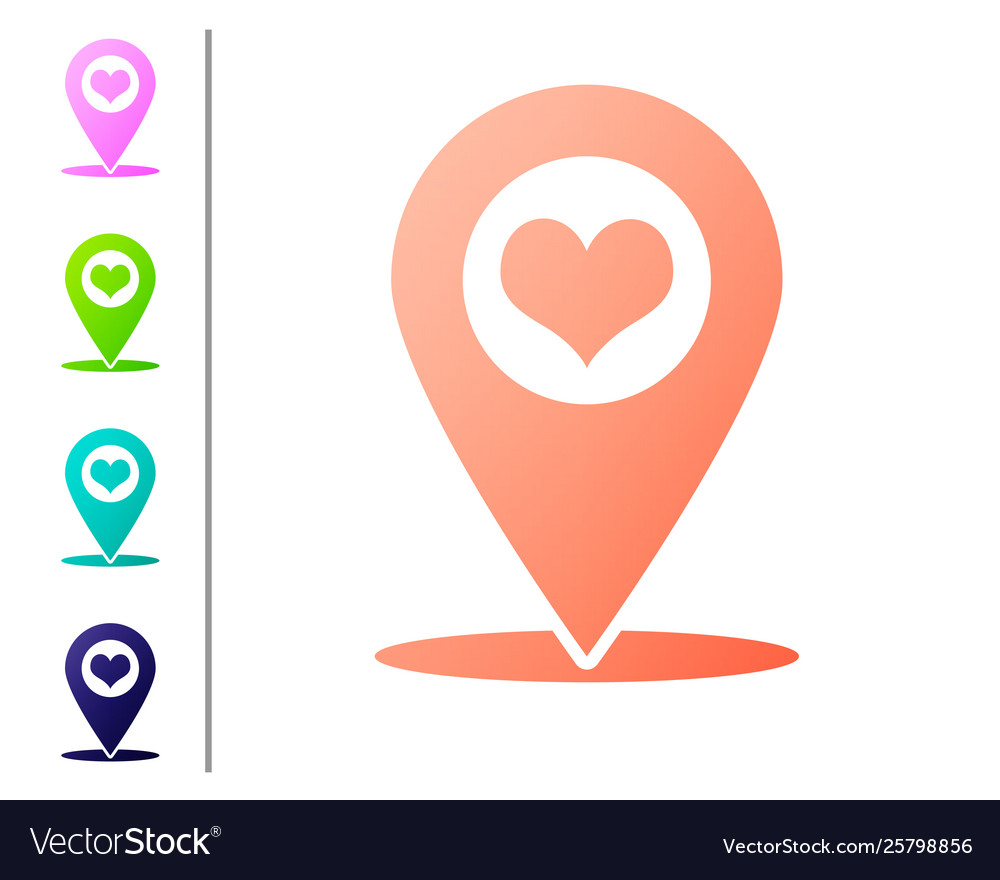 Coral map pointer with heart icon isolated vector image Coral map pointer with heart icon isolated