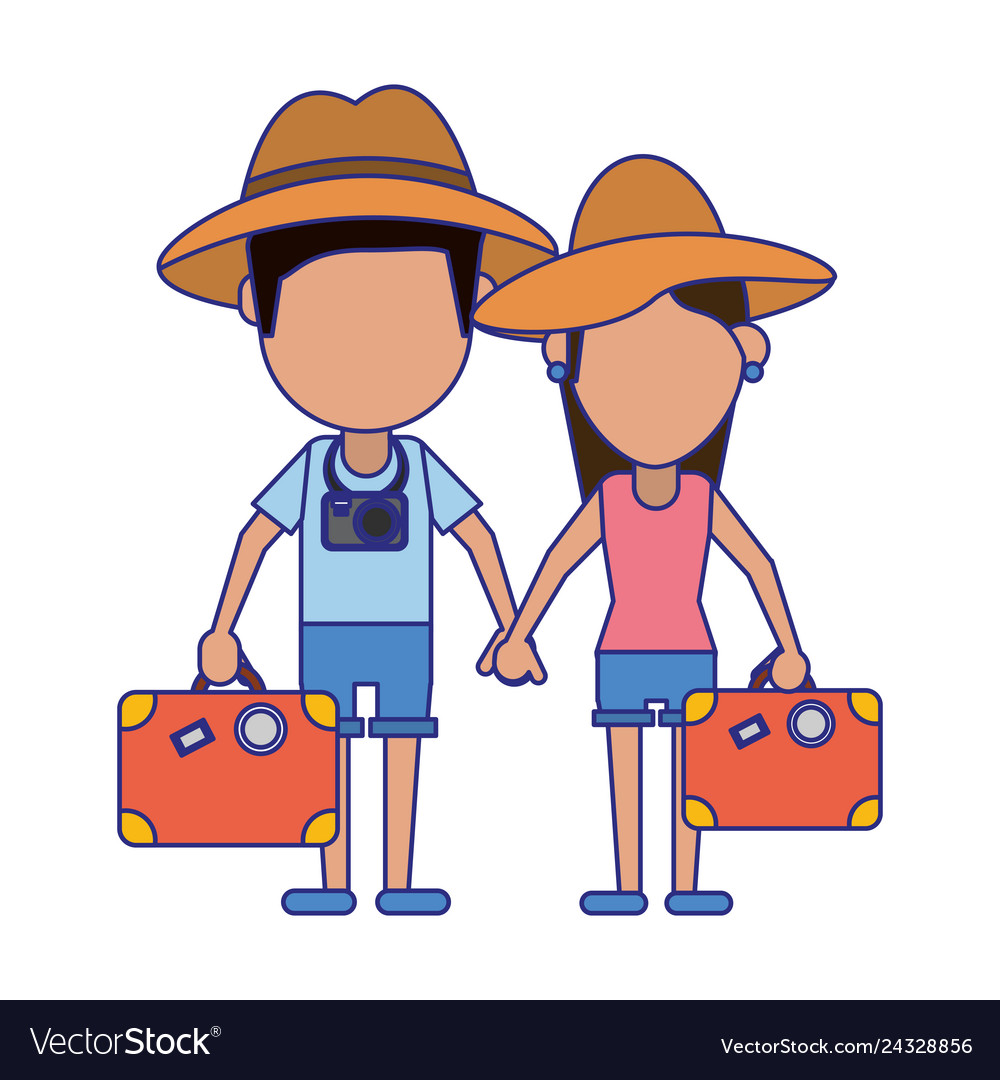 Paar der Touristen avatar Cartoon blau Linien vector image Paar der Touristen avatar Cartoon blau Linien