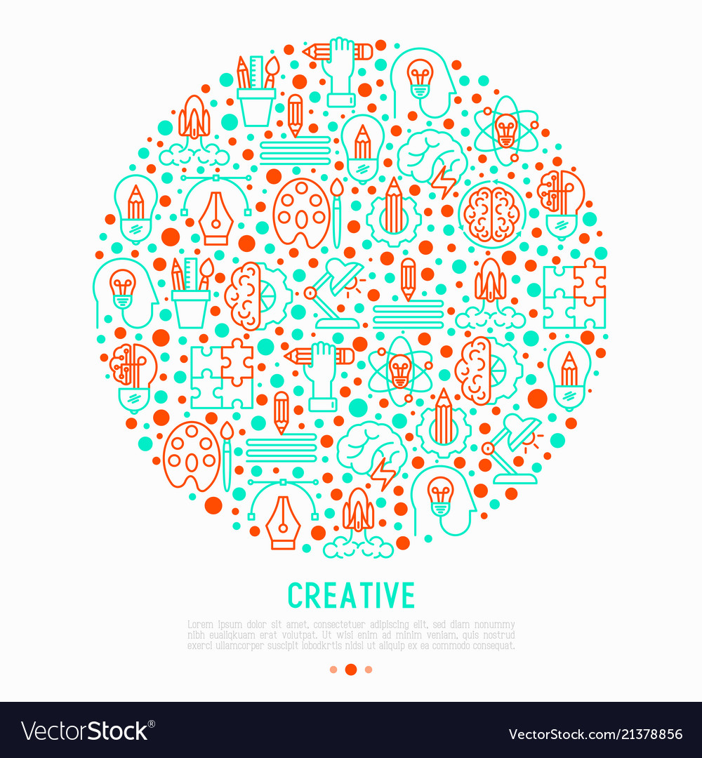 Creative concept in circle with thin line icons