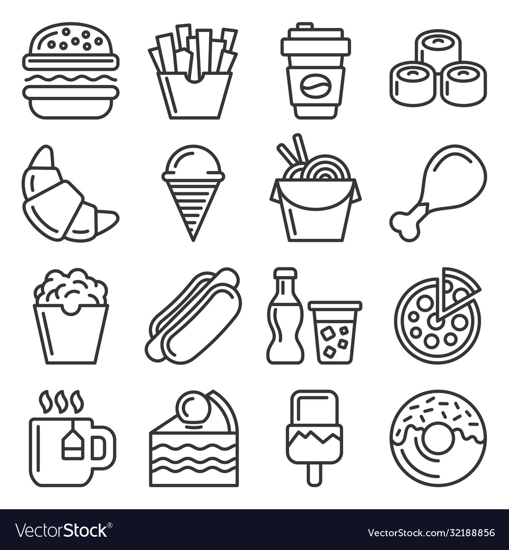 Fastfood and food court icons set line style Vector Image