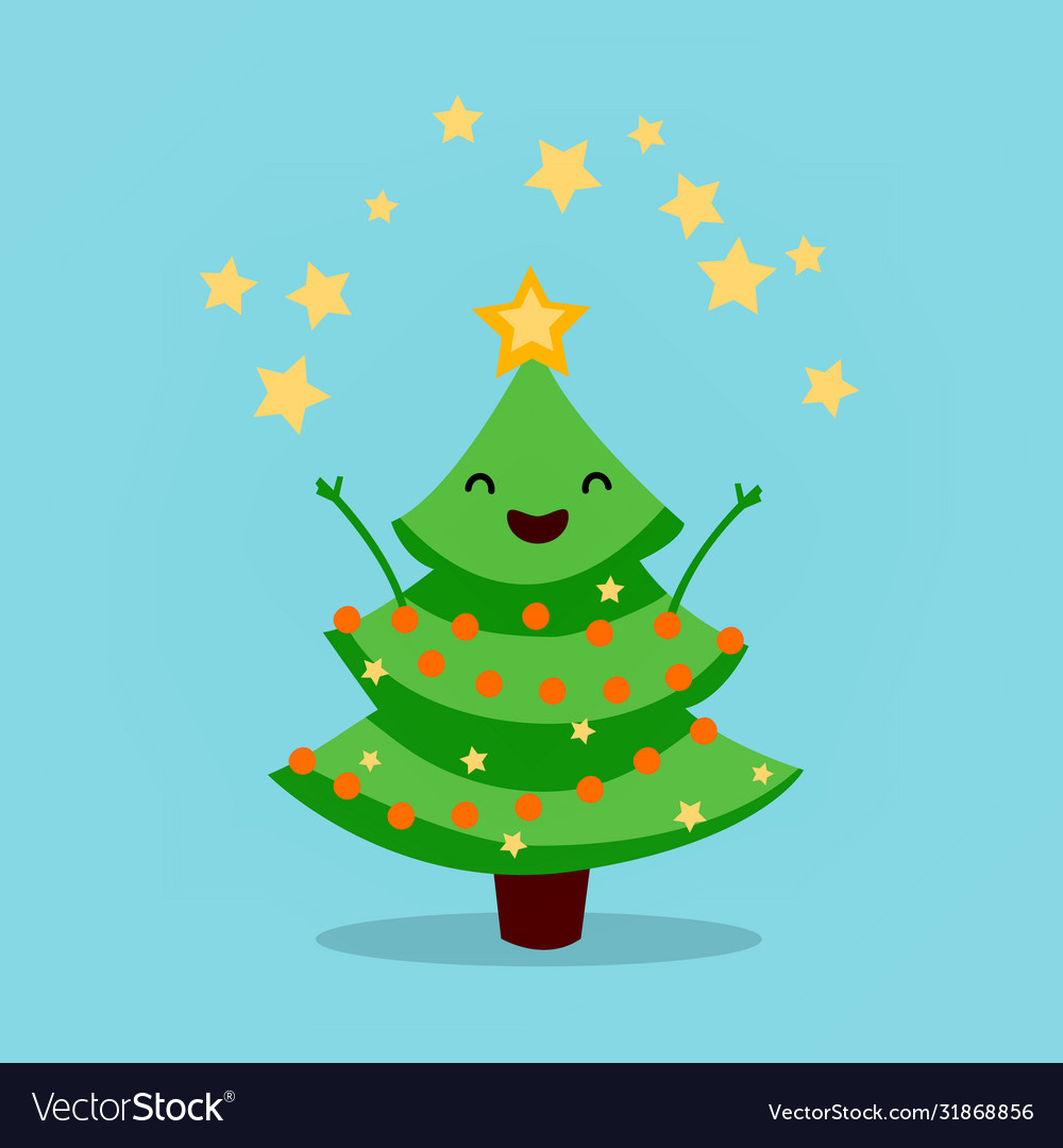 Download Funny animated christmas tree fireworks stars Vector Image