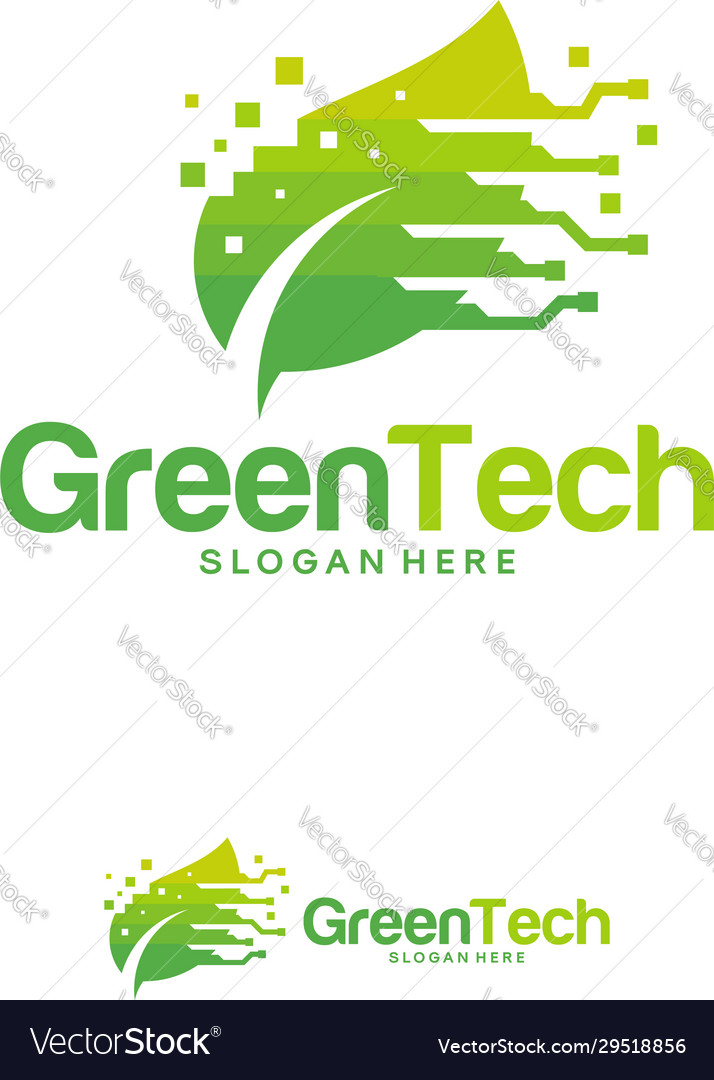 Green technology logo designs concept fast leaf