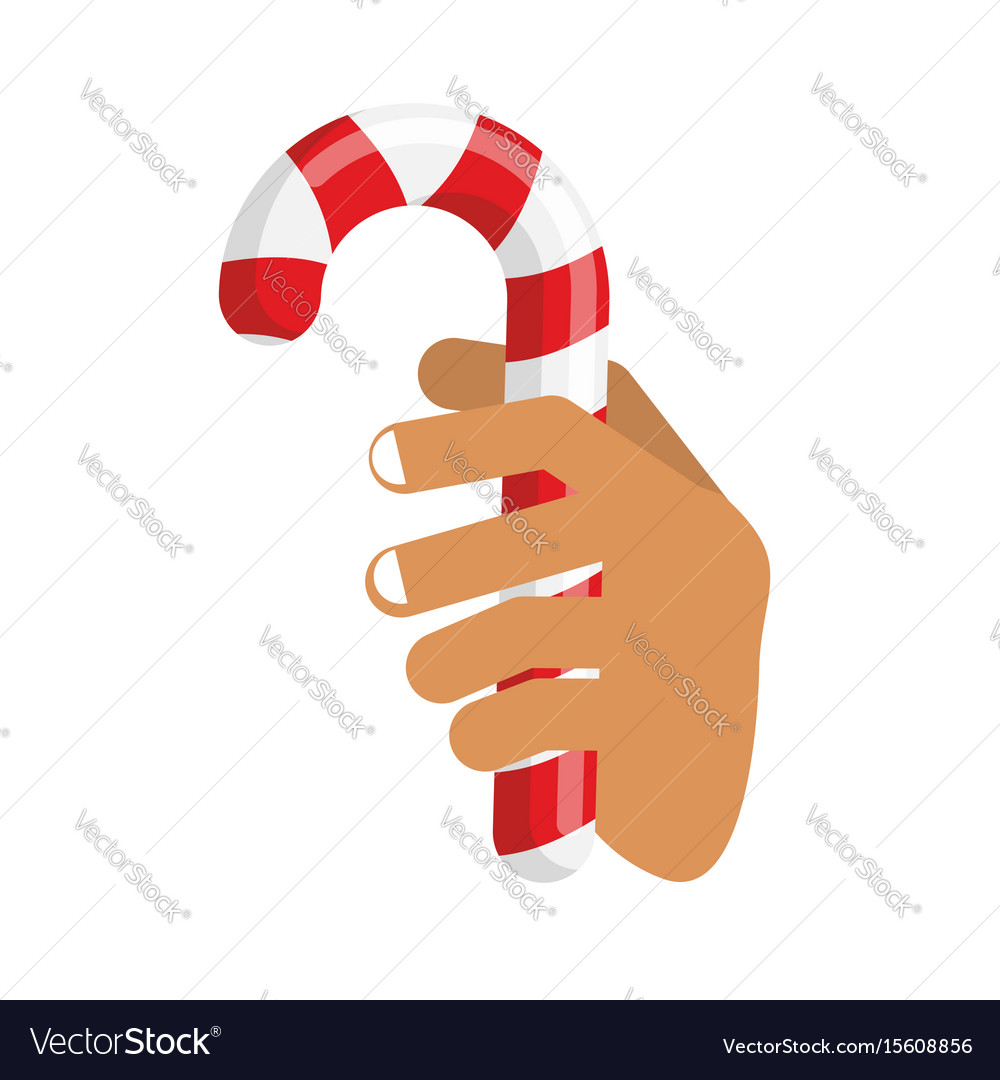 Hand and candy cane arm holding christmas Vector Image