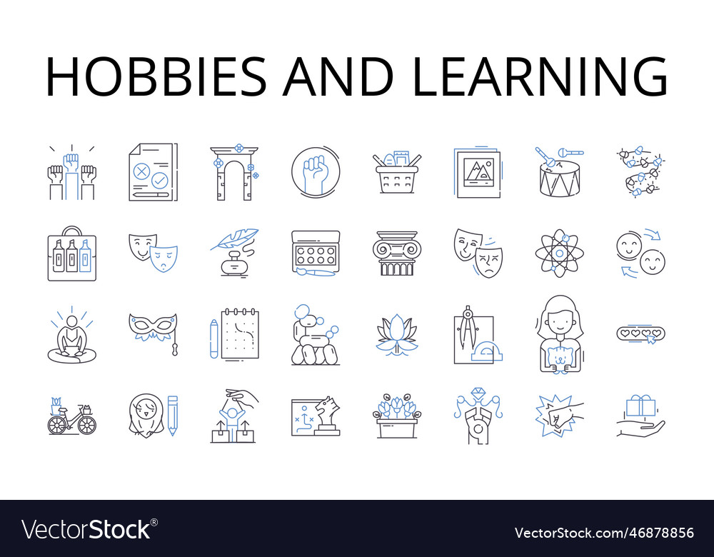 Hobbies and learning line icons collection vector image Hobbies and learning line icons collection