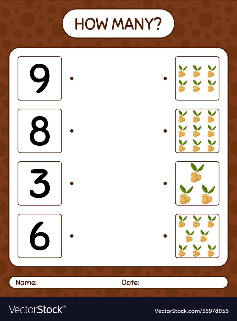 How many counting game with longan worksheet vector image How many counting game with longan worksheet