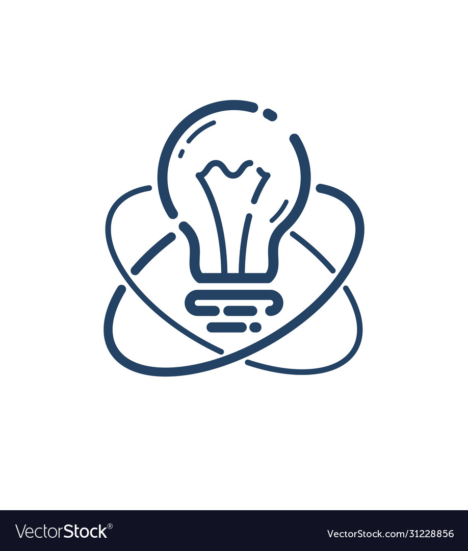 Light bulb idea with atom simple linear icon Vector Image Light bulb idea with atom simple linear icon
