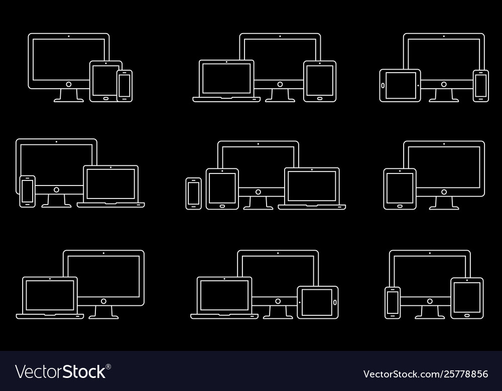 Lines icon set - responsive devices