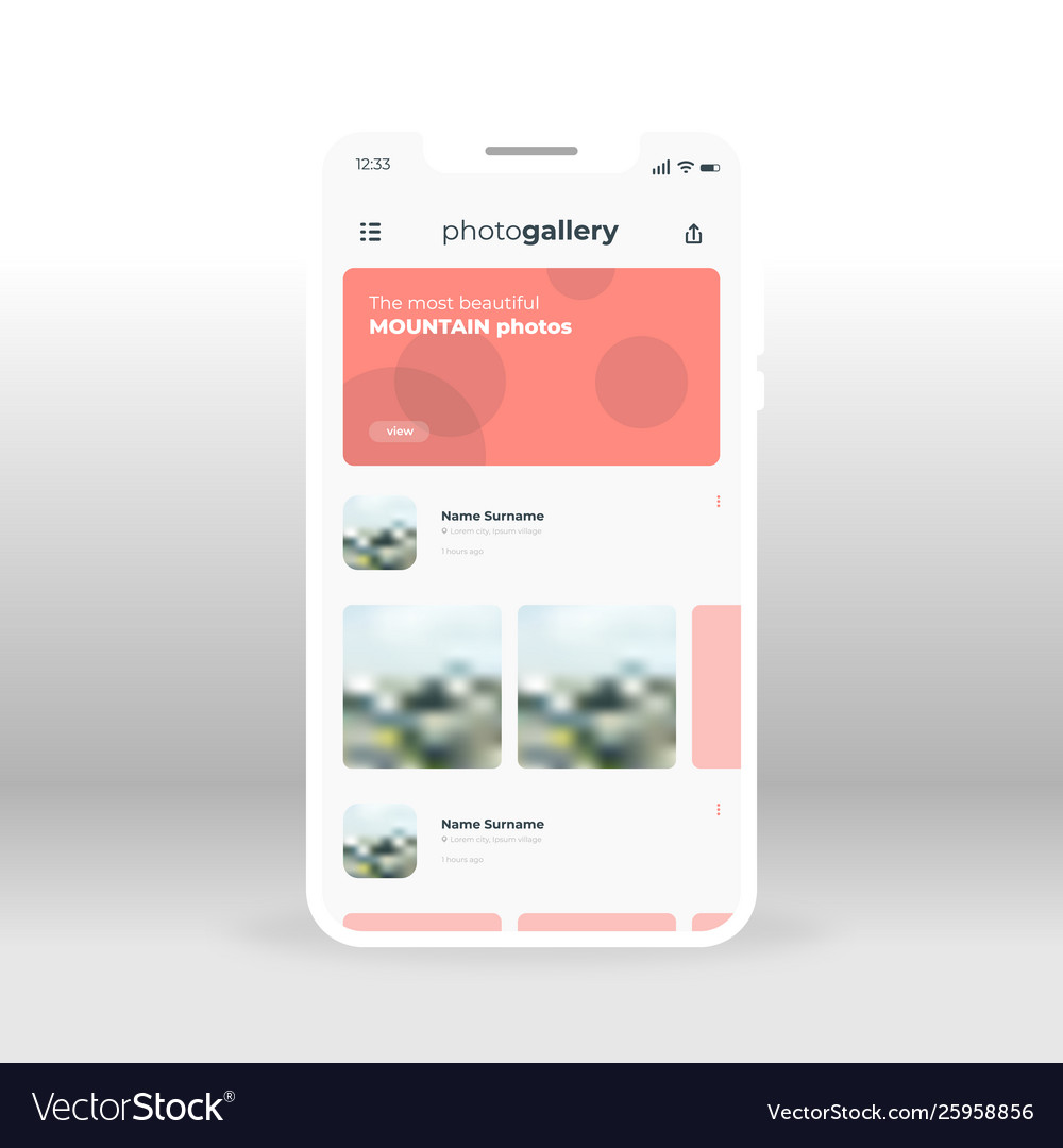 Photo gallery ui ux gui screen for mobile apps