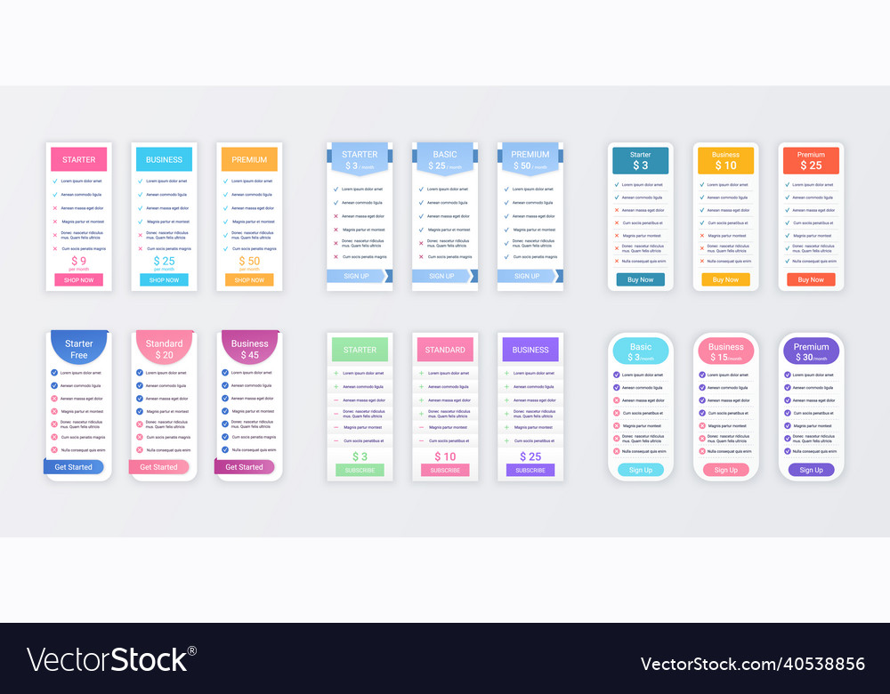 Price table comparison template with 3 columns vector image Price table comparison template with 3 columns