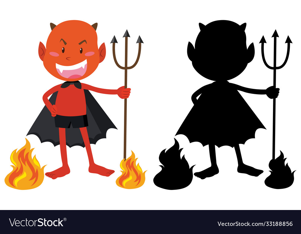 Red devil on fire with its silhouette Royalty Free Vector