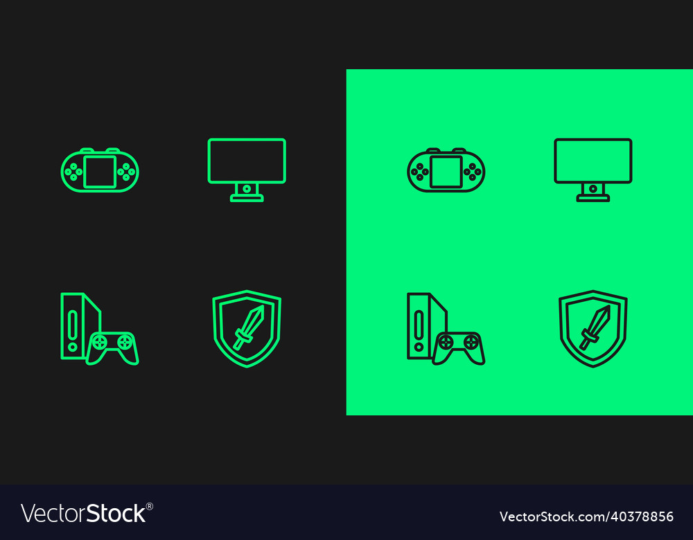 Set line sword for game console vector image Set line sword for game console