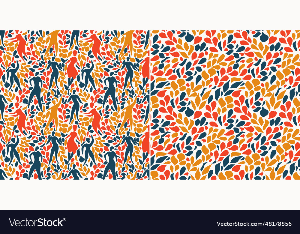 Set of seamless patterns with abstract people