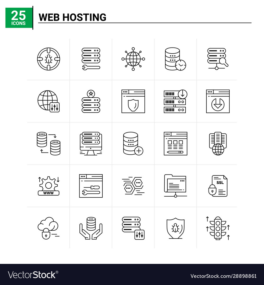 25 web hosting icon set background vector image 25 web hosting icon set background