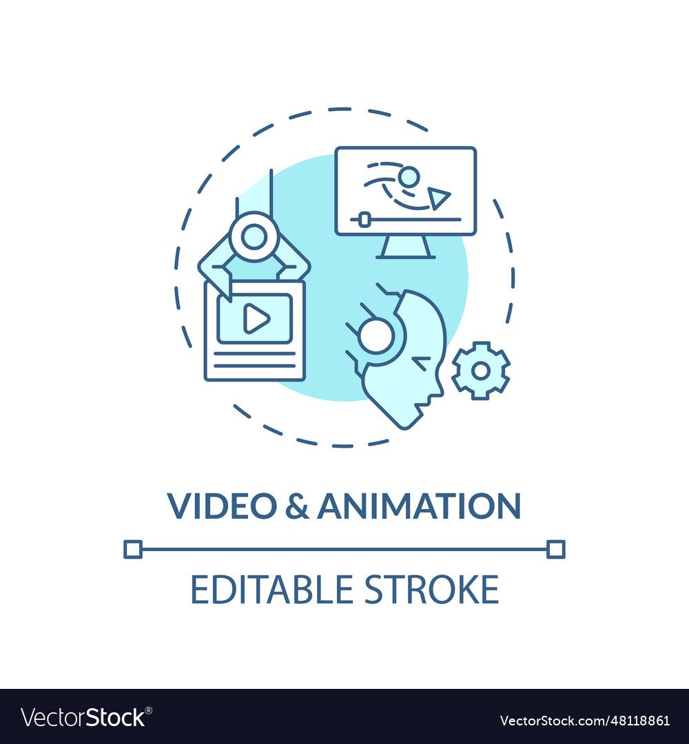 2d customizable video and animation line icon vector image 2d customizable video and animation line icon