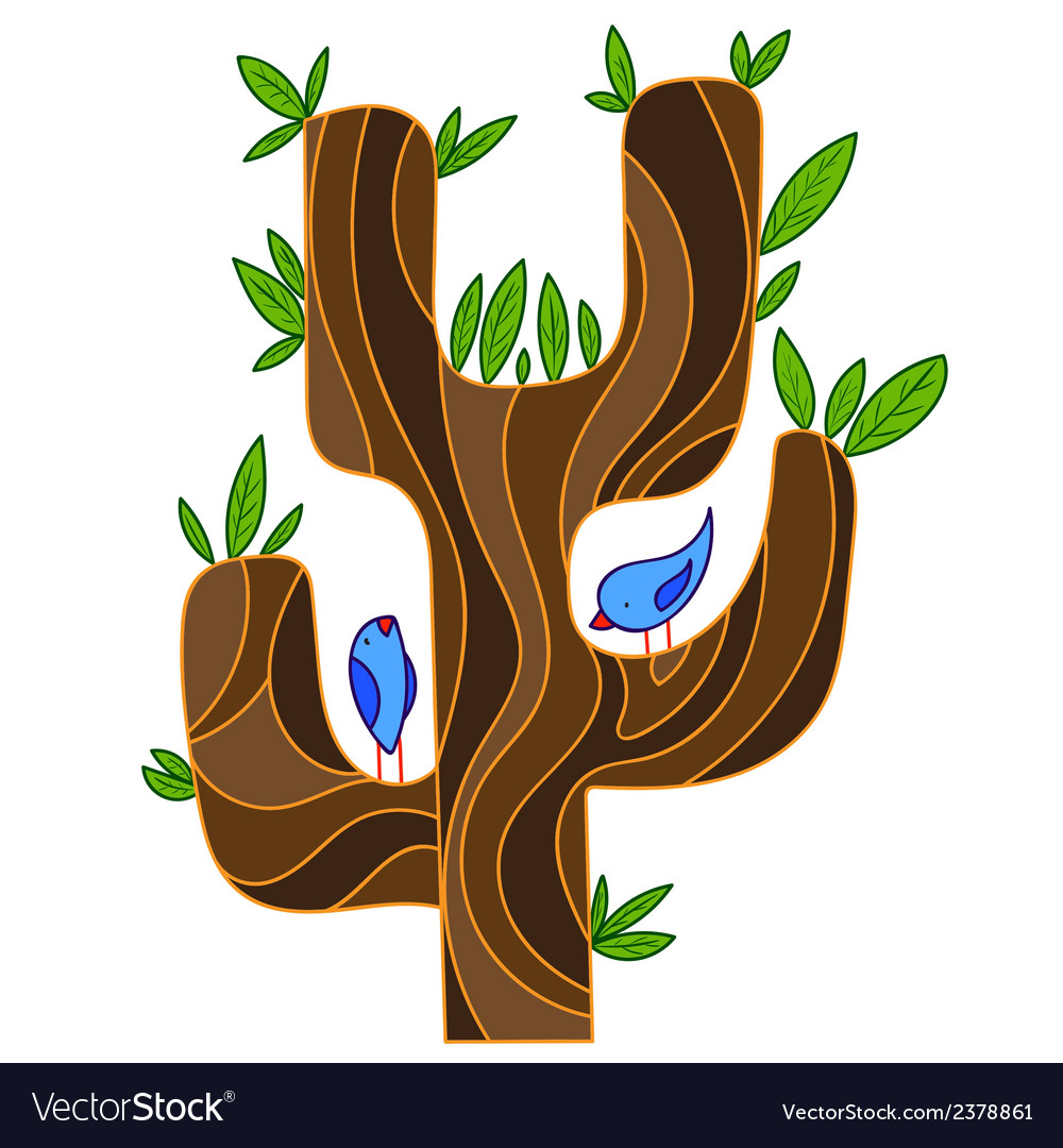 Abstract stylized tree with songbird