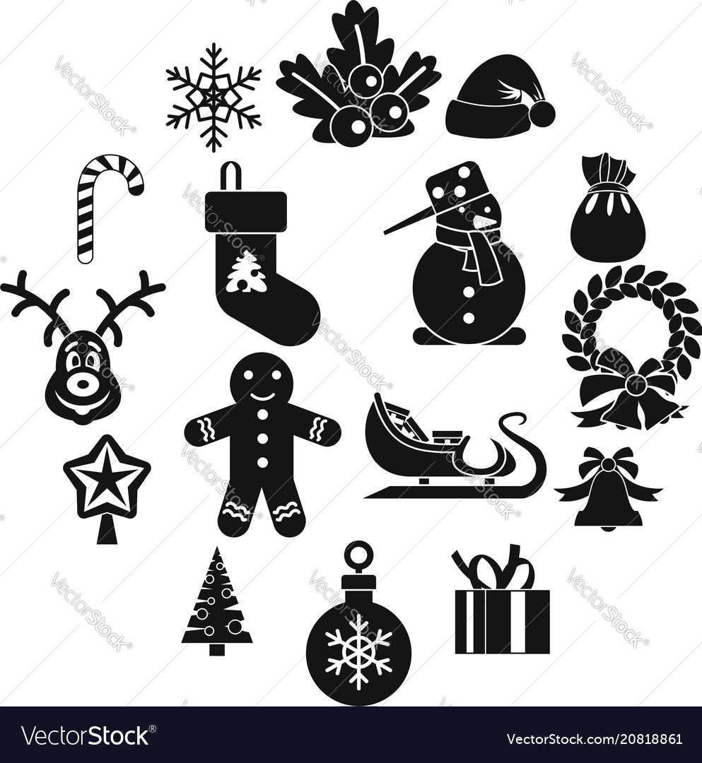 Christmas icons set simple style Royalty Free Vector Image