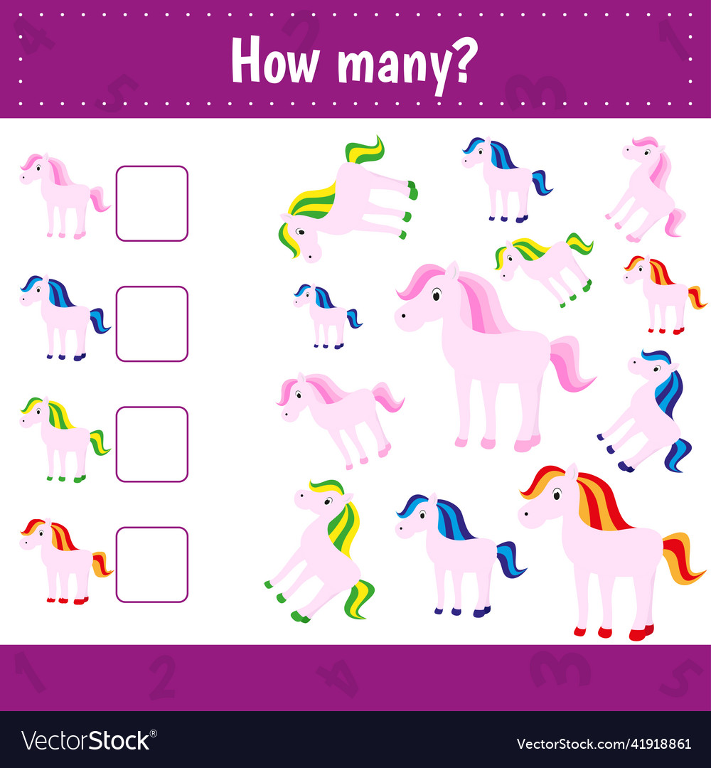 Count how many unicorns vector image Count how many unicorns